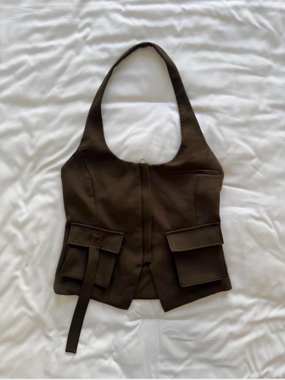 Zara Green brown halter top with pockets - Picture 2 of 8